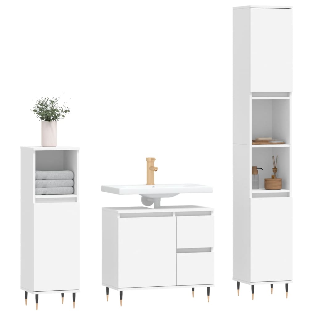 Ensemble de meubles salle de bain 3 pcs blanc bois d'ingénierie