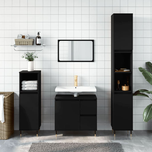 Ensemble de meubles salle de bain 3 pcs noir bois d'ingénierie