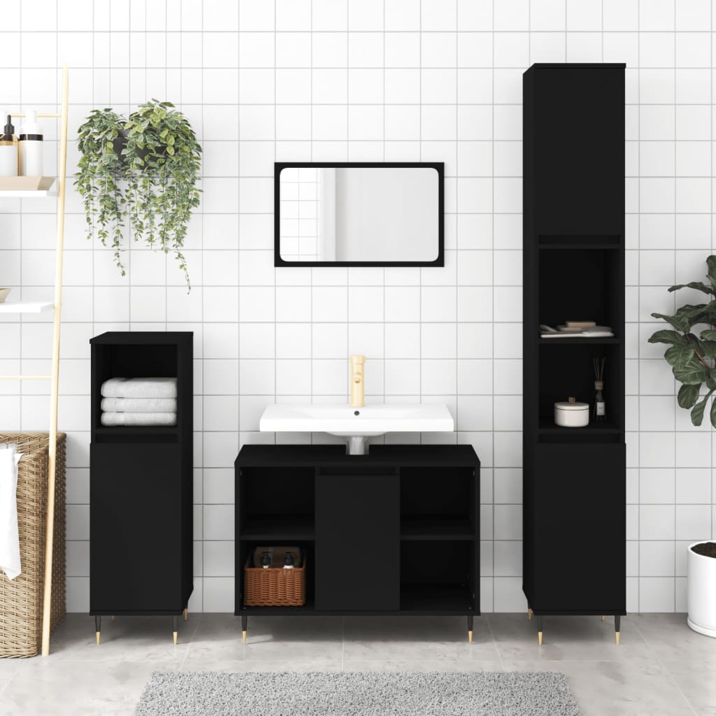 Ensemble de meubles salle de bain 3 pcs noir bois d'ingénierie