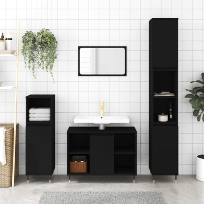 Ensemble de meubles salle de bain 3 pcs noir bois d'ingénierie