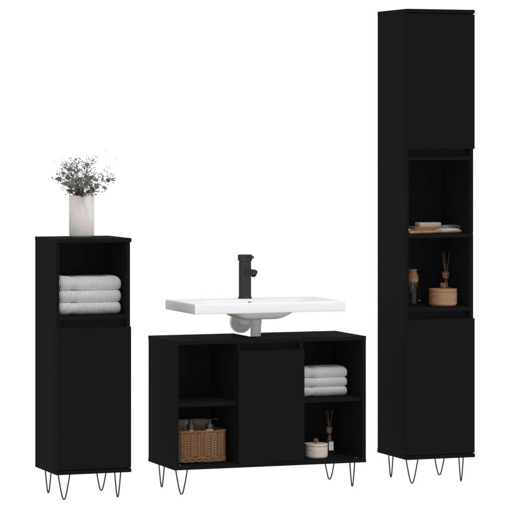 Ensemble de meubles salle de bain 3 pcs noir bois d'ingénierie