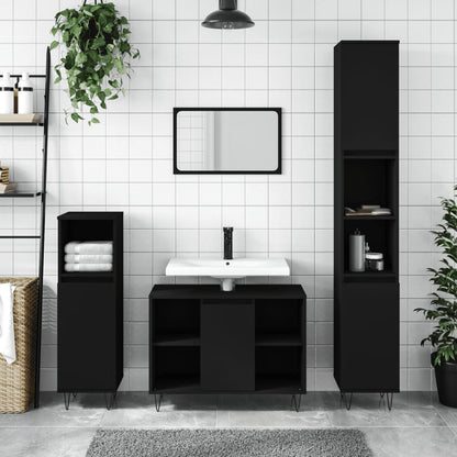 Ensemble de meubles salle de bain 3 pcs noir bois d'ingénierie