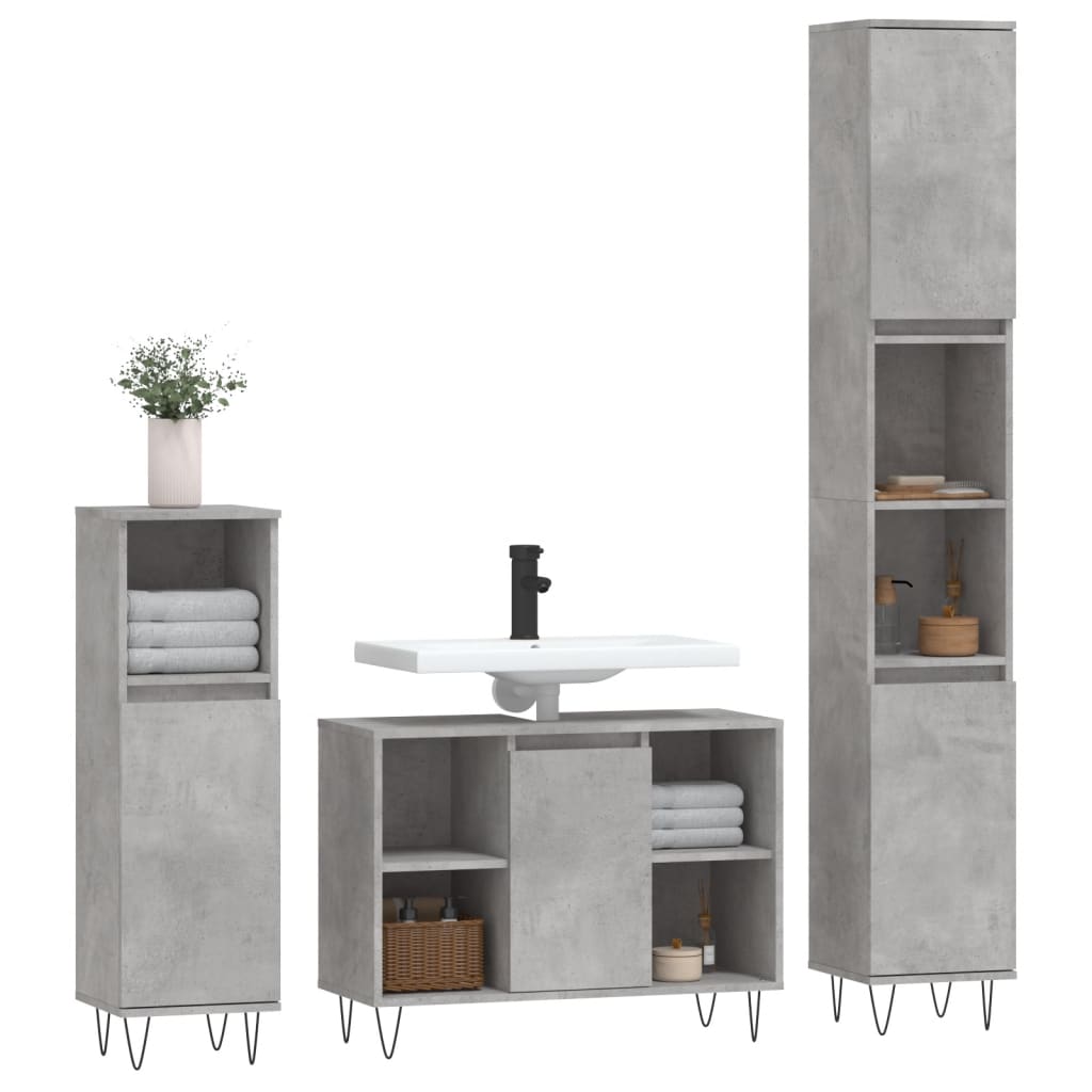 Ensemble de meubles de salle de bain 3 pcs gris béton