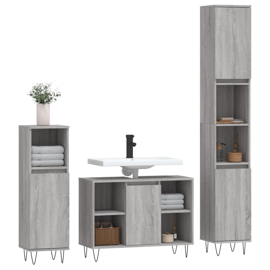 Ensemble de meubles de salle de bain 3 pcs Sonoma gris