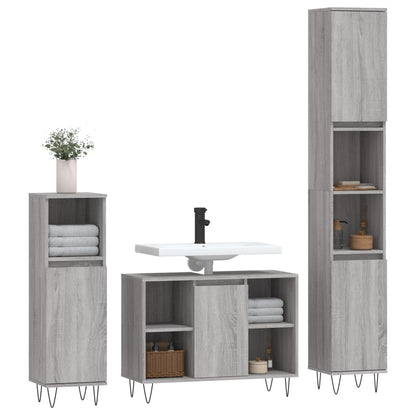 Ensemble de meubles de salle de bain 3 pcs Sonoma gris