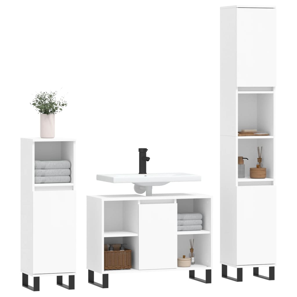 Ensemble de meubles salle de bain 3 pcs blanc bois d'ingénierie