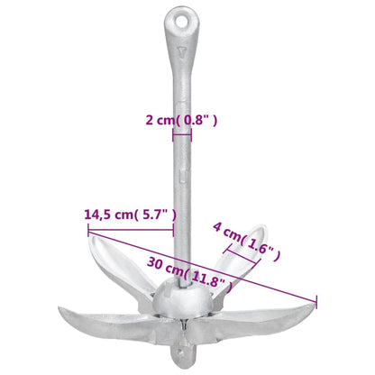 Silver folding anchor 2.5 kg malleable iron