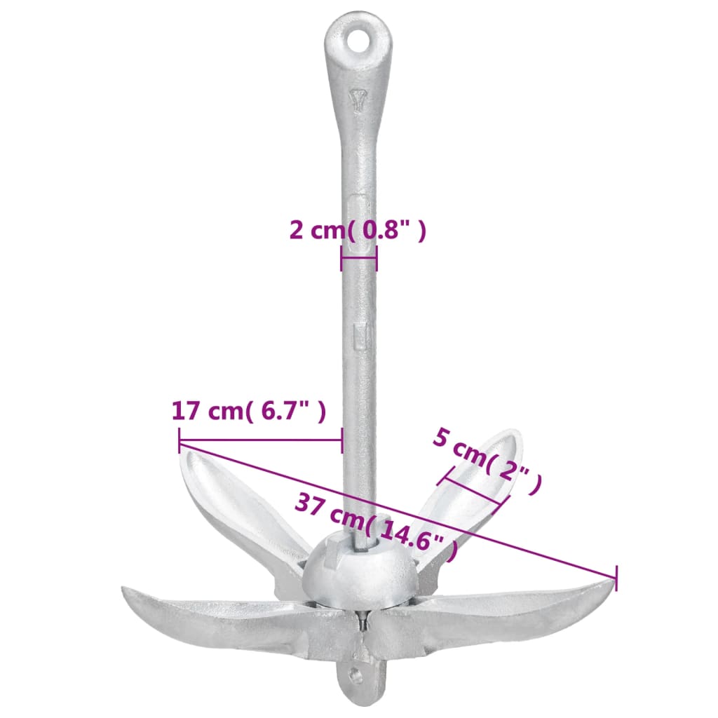 Silver folding anchor 3.2 kg malleable iron