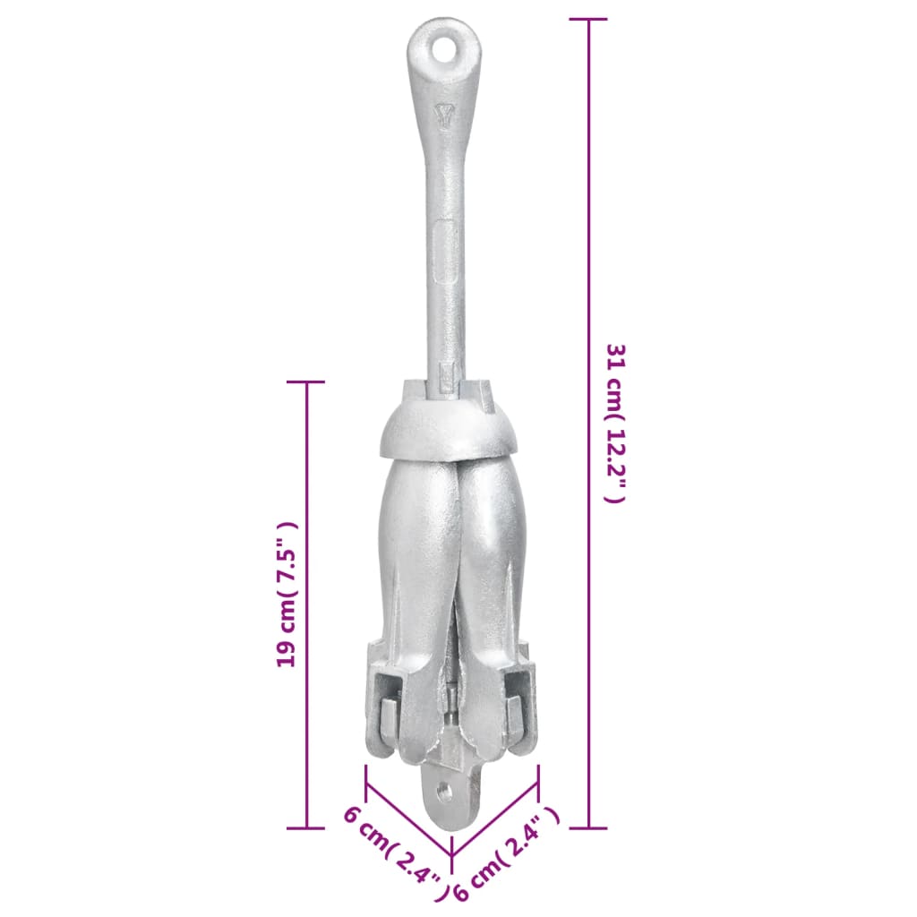 Ancre pliable avec corde argenté 1,5 kg fer malléable