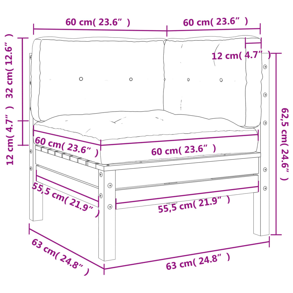 Canapé d'angle de jardin coussins 2 pcs cire marron pin massif