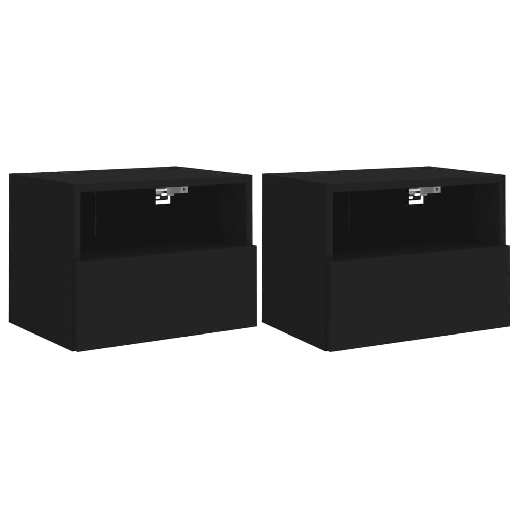 Muebles TV de pared 2 piezas madera contrachapada negro 40x30x30 cm