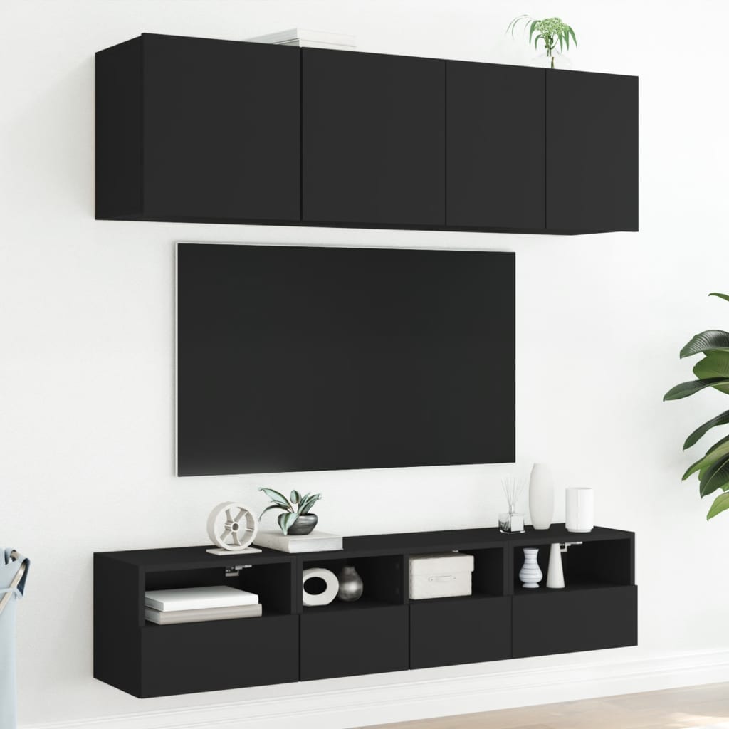 Muebles TV de pared 2 piezas madera contrachapada negro 40x30x30 cm