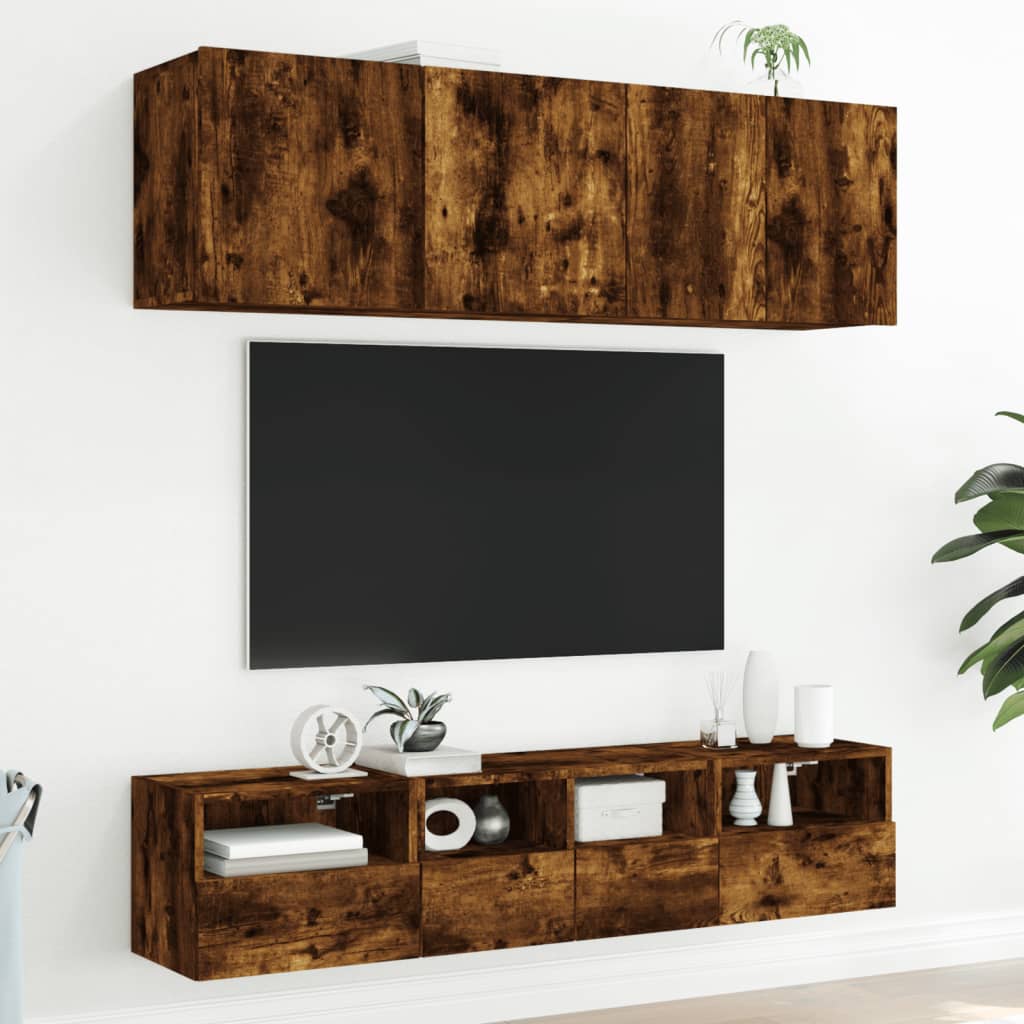 Wall mounted TV cabinets 2 pcs smoked oak 40x30x30cm engineered wood