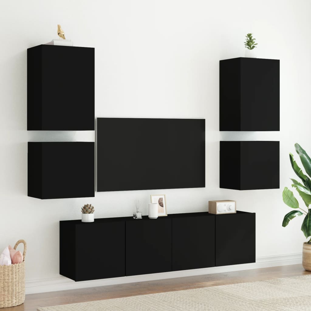 Wall mounted TV cabinets 2 pcs black 40.5x30x40 cm engineered wood