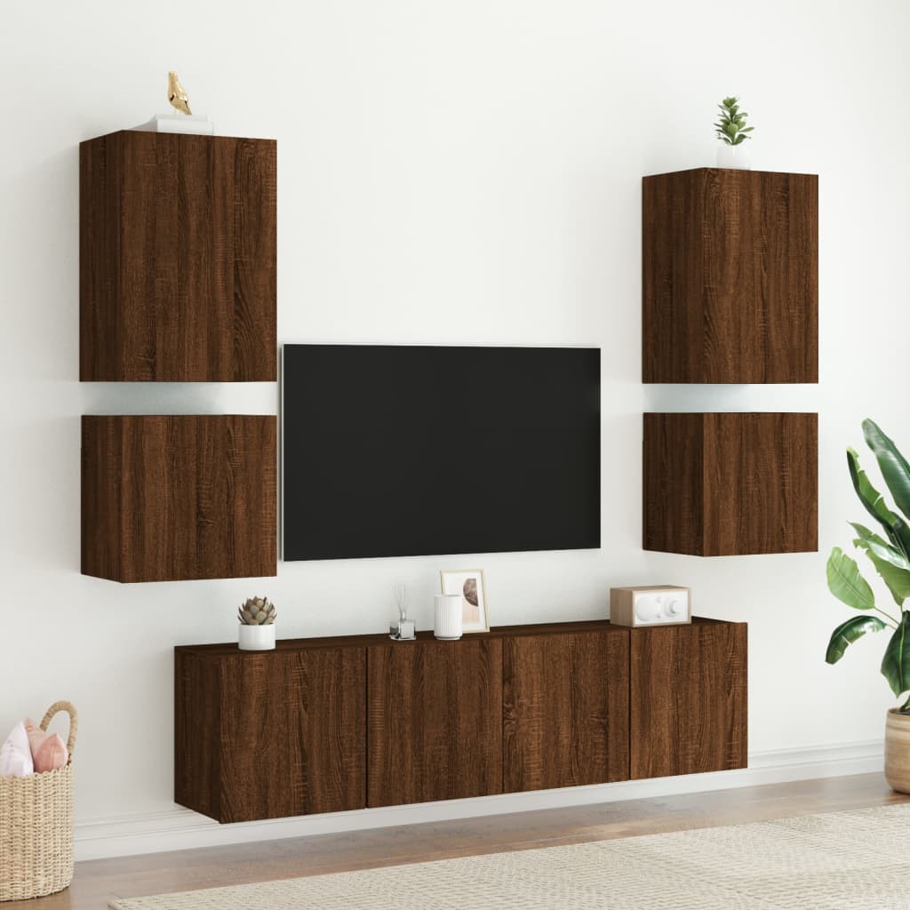 2 pcs wall mounted TV cabinets oak brown 40.5x30x40 cm