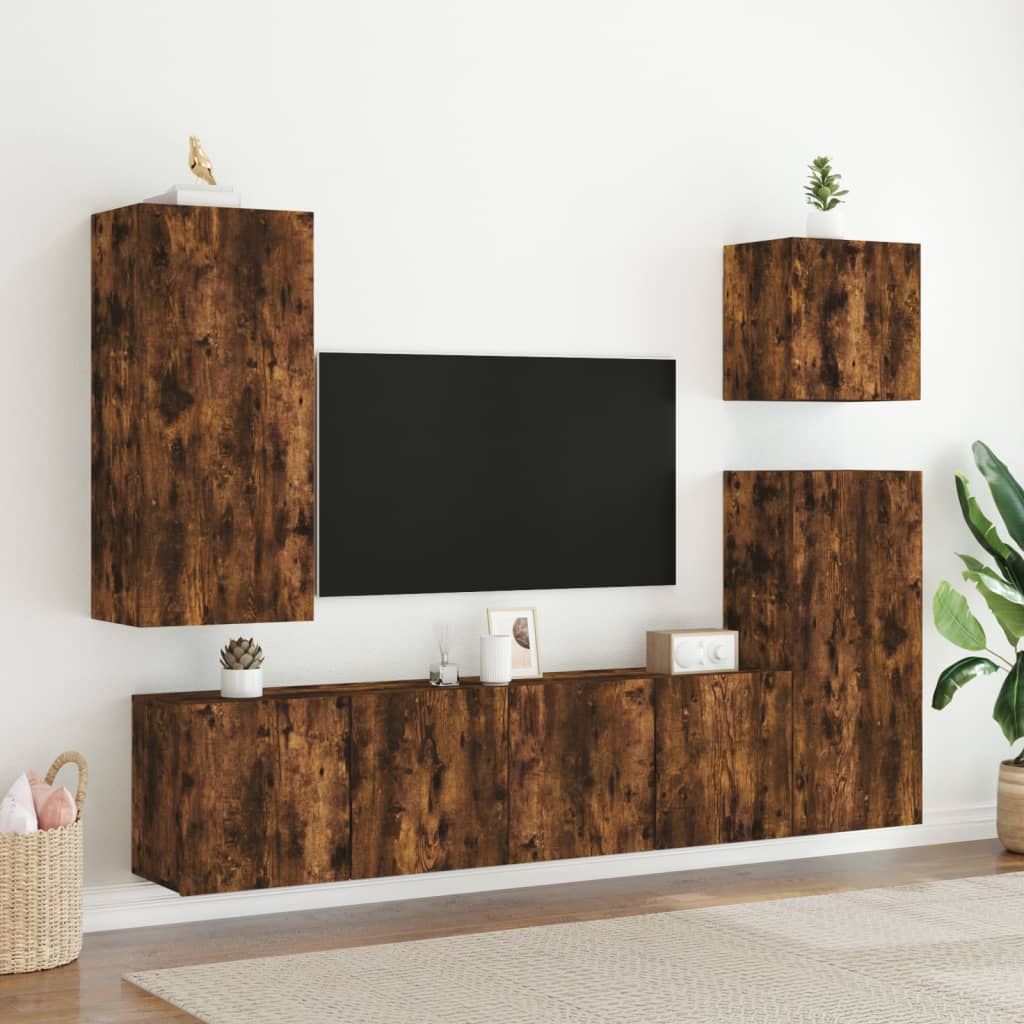 Meubles TV muraux 2 pcs chêne fumé 80x30x41 cm