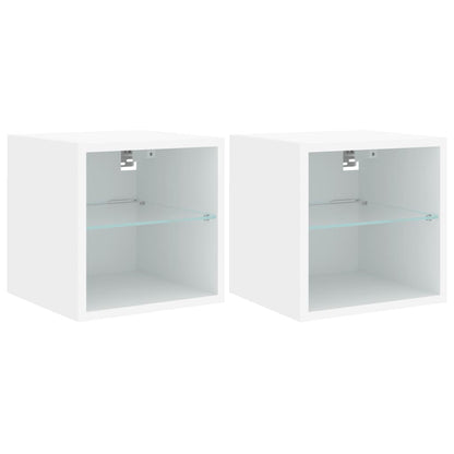 Meubles TV muraux avec lumières LED 2 pcs blanc 30x28,5x30 cm