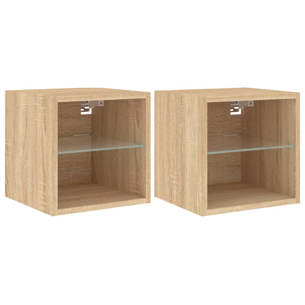 Meubles TV muraux lumières LED 2 pcs chêne sonoma 30x28,5x30 cm