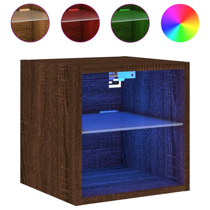 Muebles TV de pared luces LED 2 uds roble marrón 30x28,5x30 cm