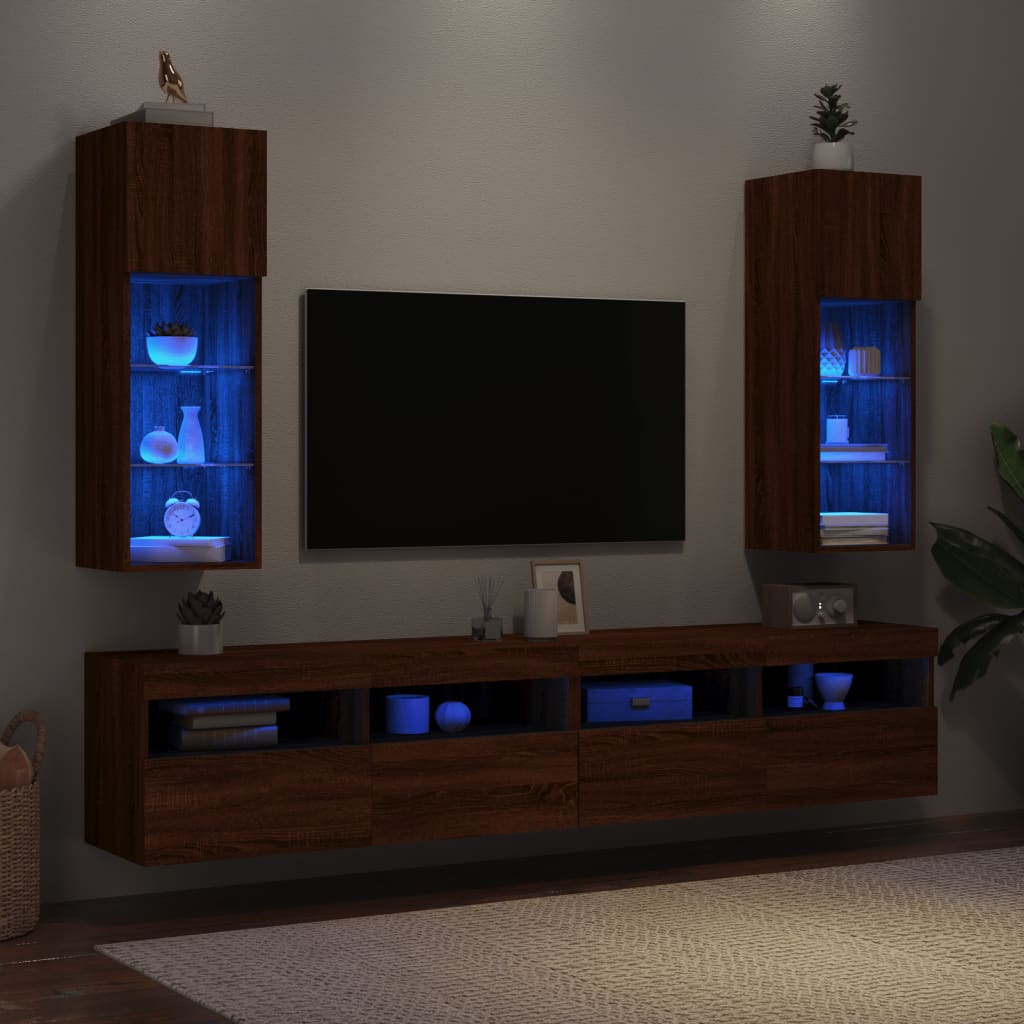 Meubles TV avec lumières LED 2 pcs chêne marron 30,5x30x90 cm