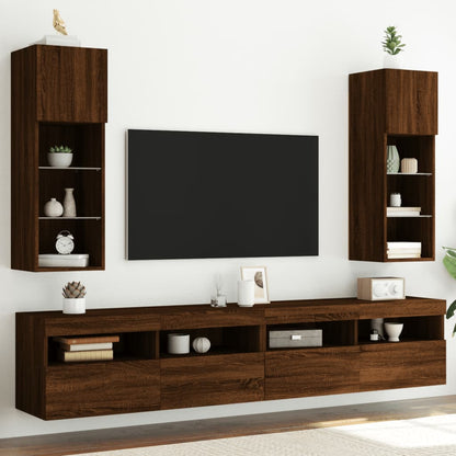 Meubles TV avec lumières LED 2 pcs chêne marron 30,5x30x90 cm