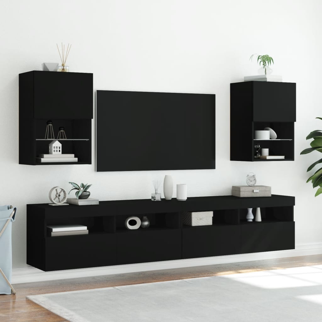 Meubles TV avec lumières LED 2 pcs noir 40,5x30x60 cm