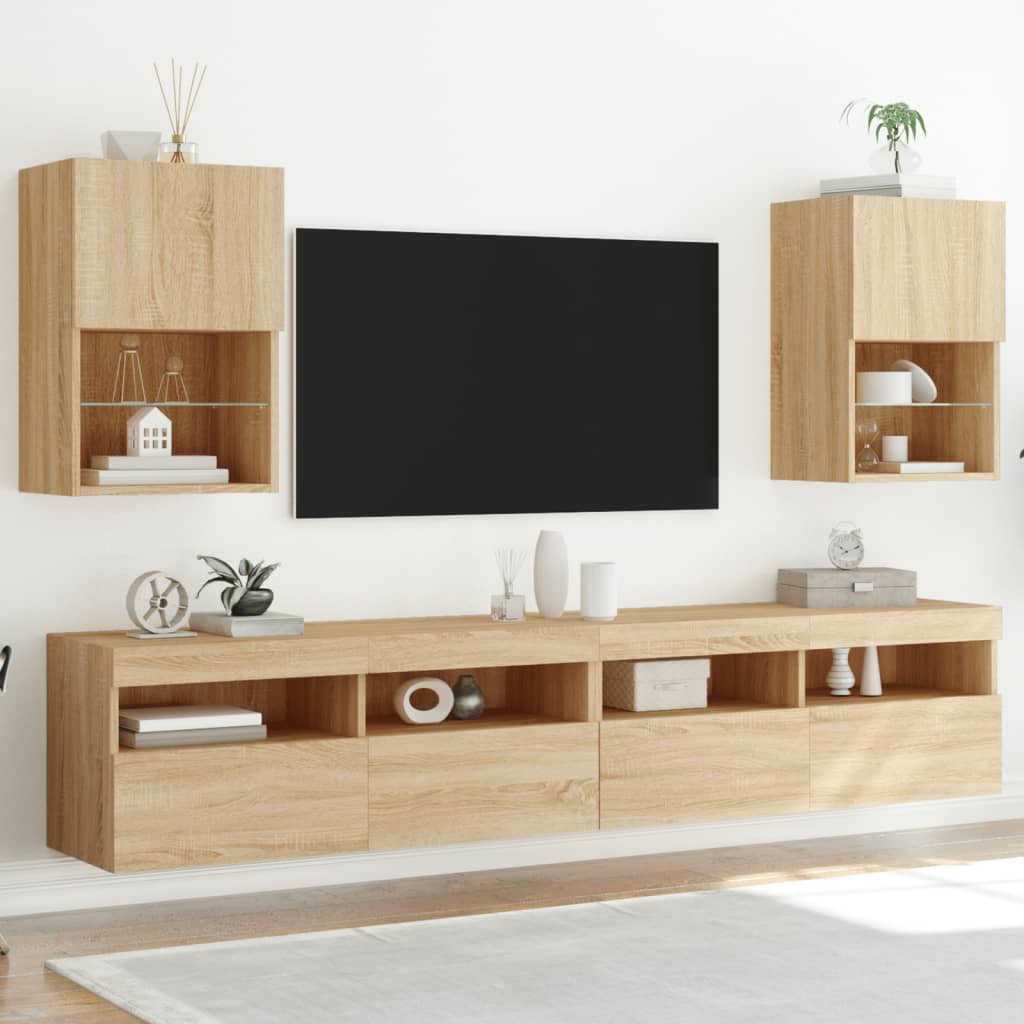 Meubles TV avec lumières LED 2 pcs chêne sonoma 40,5x30x60 cm