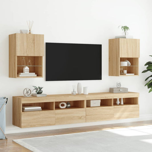 Meubles TV avec lumières LED 2 pcs chêne sonoma 40,5x30x60 cm