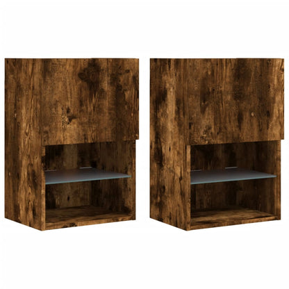 Meubles TV avec lumières LED 2 pcs chêne fumé 40,5x30x60 cm