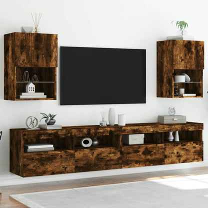 Meubles TV avec lumières LED 2 pcs chêne fumé 40,5x30x60 cm