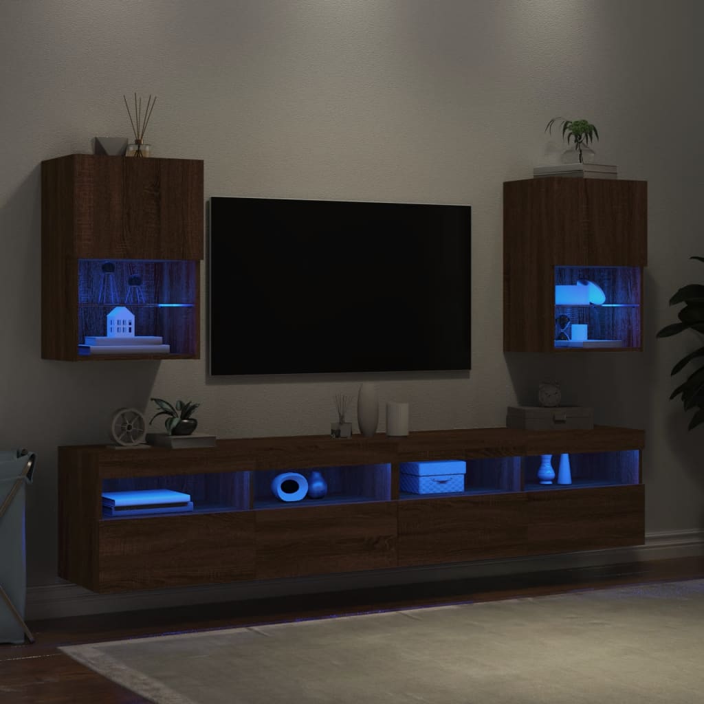 Meubles TV avec lumières LED 2 pcs chêne marron 40,5x30x60 cm