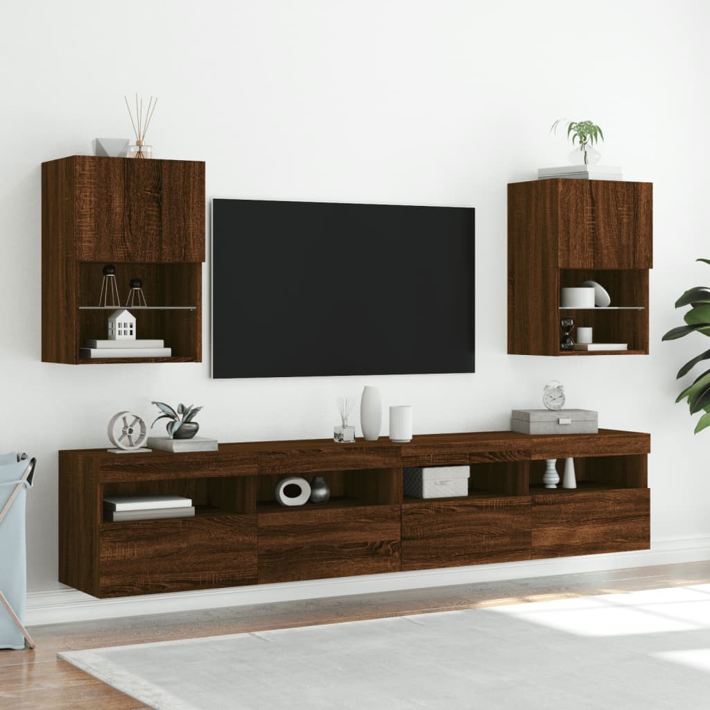 Meubles TV avec lumières LED 2 pcs chêne marron 40,5x30x60 cm