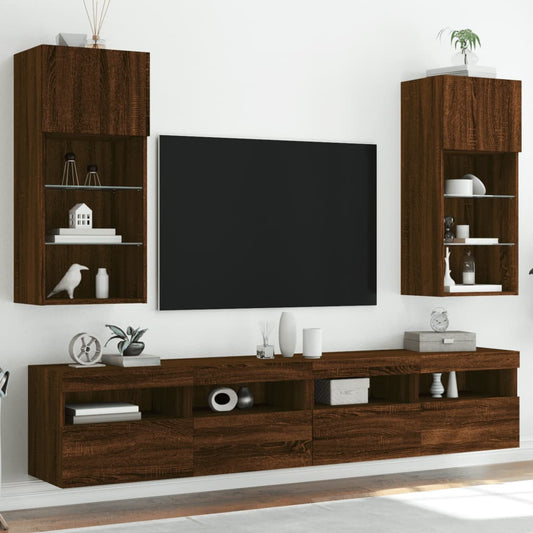 Meubles TV avec lumières LED 2 pcs chêne marron 40,5x30x90 cm