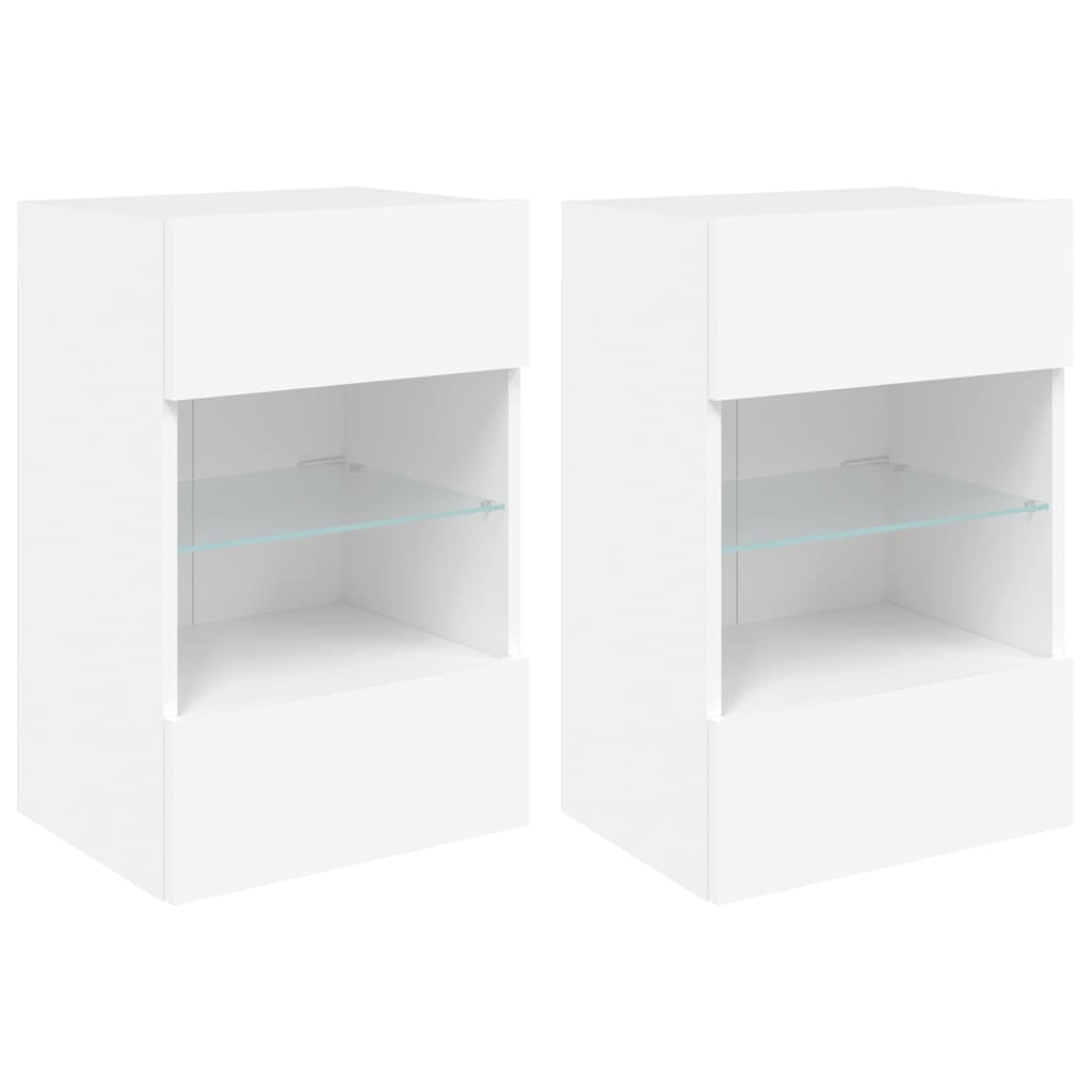 Meubles TV muraux avec lumières LED 2 pcs blanc 40x30x60,5 cm