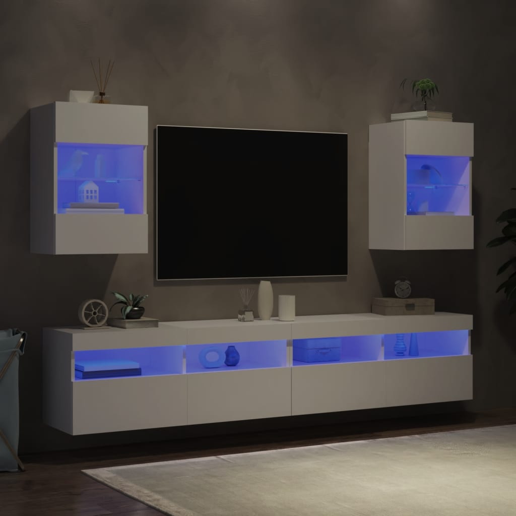 Meubles TV muraux avec lumières LED 2 pcs blanc 40x30x60,5 cm