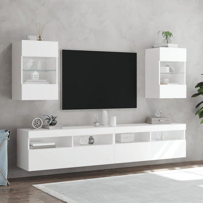 Meubles TV muraux avec lumières LED 2 pcs blanc 40x30x60,5 cm