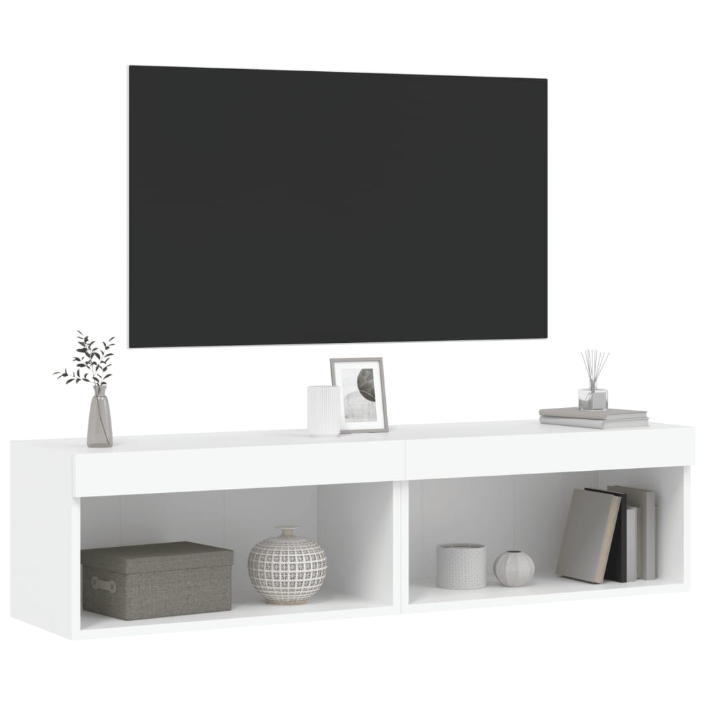 Meubles TV avec lumières LED 2 pcs blanc 60x30x30 cm