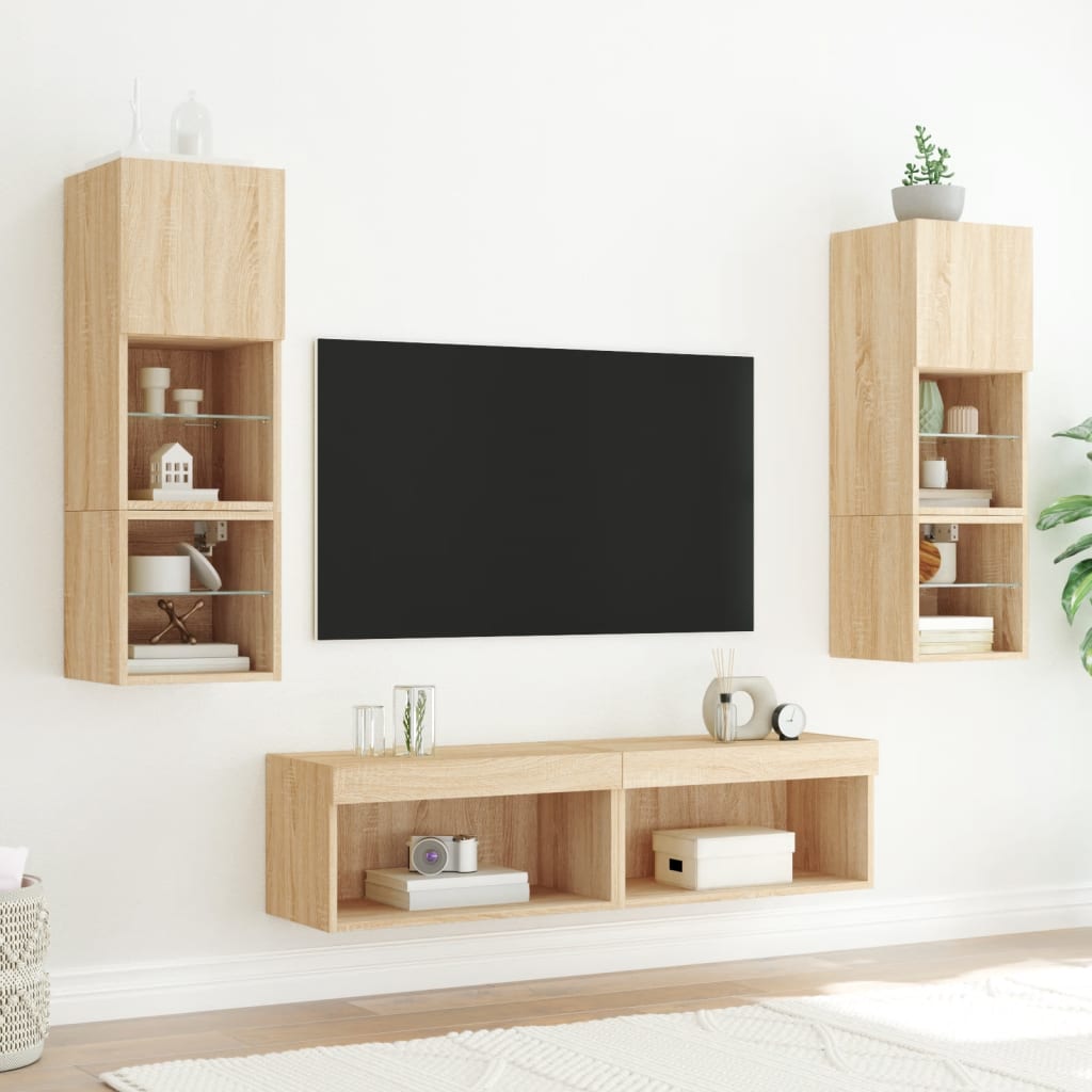 Meubles TV avec lumières LED 2 pcs chêne sonoma 60x30x30 cm