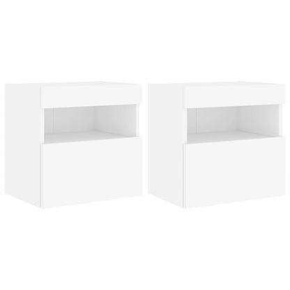 Meubles TV muraux avec lumières LED 2 pcs blanc 40x30x40 cm