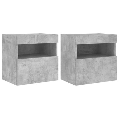 Meubles TV muraux et lumières LED 2pcs gris béton 40x30x40 cm