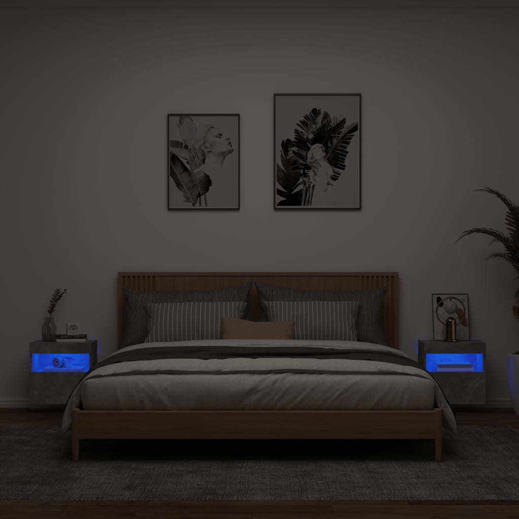 Meubles TV muraux et lumières LED 2pcs gris béton 40x30x40 cm