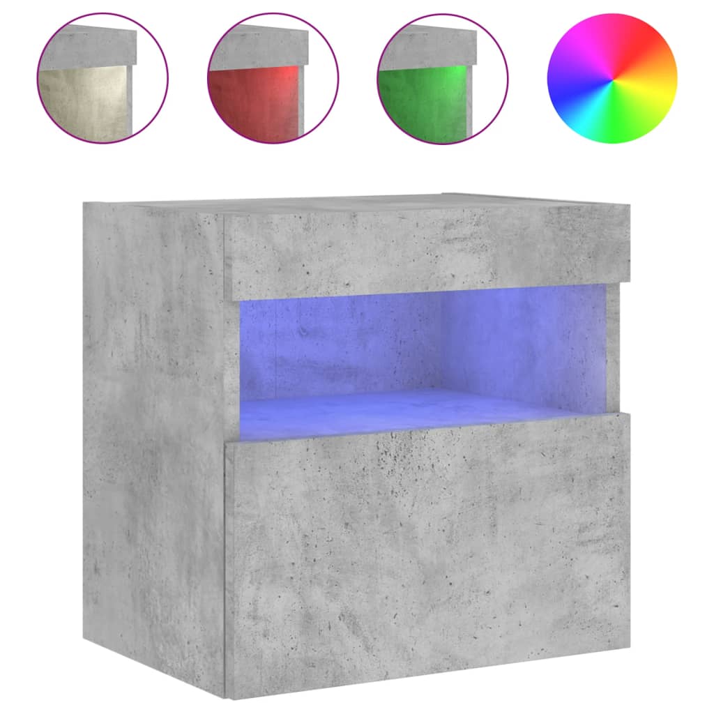 Meubles TV muraux et lumières LED 2pcs gris béton 40x30x40 cm