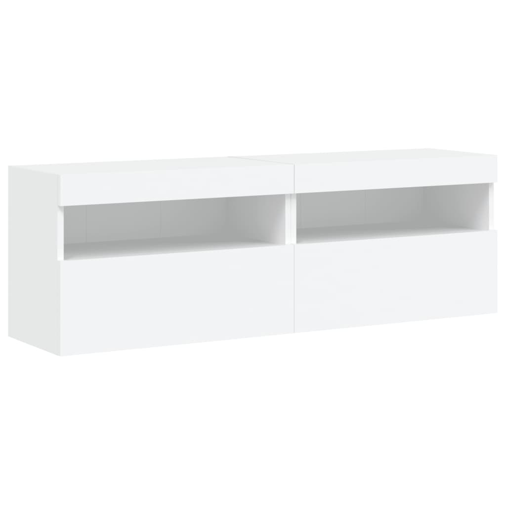 Meubles TV muraux avec lumières LED 2 pcs blanc 60x30x40 cm