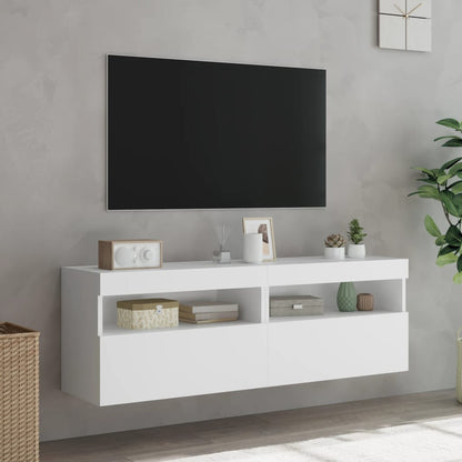 Meubles TV muraux avec lumières LED 2 pcs blanc 60x30x40 cm