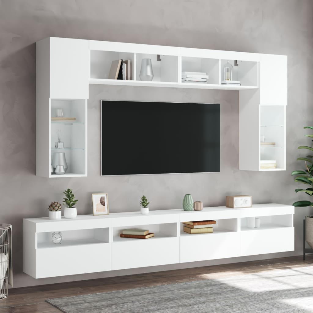 Meubles TV muraux avec lumières LED 2 pcs blanc 60x30x40 cm