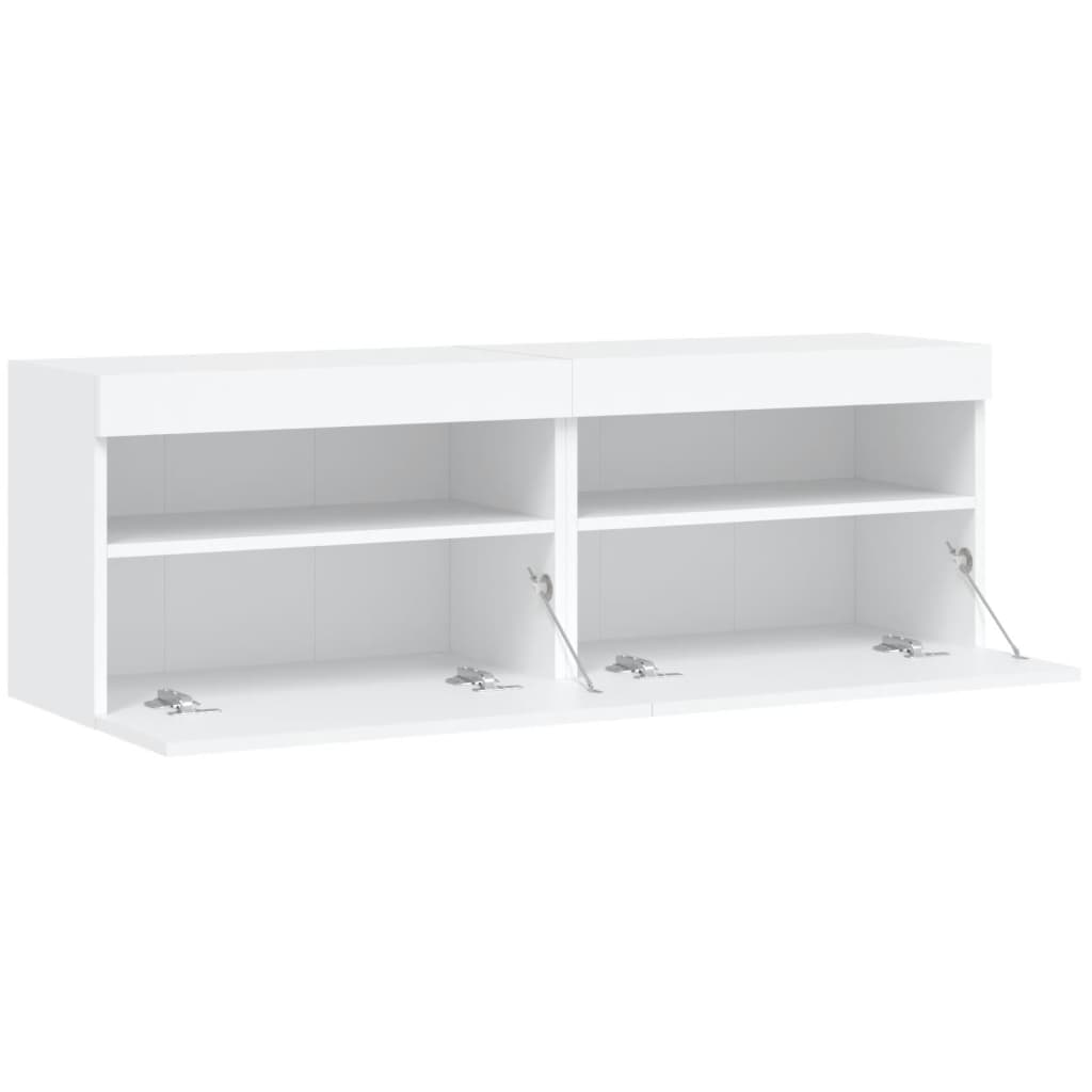 Meubles TV muraux avec lumières LED 2 pcs blanc 60x30x40 cm