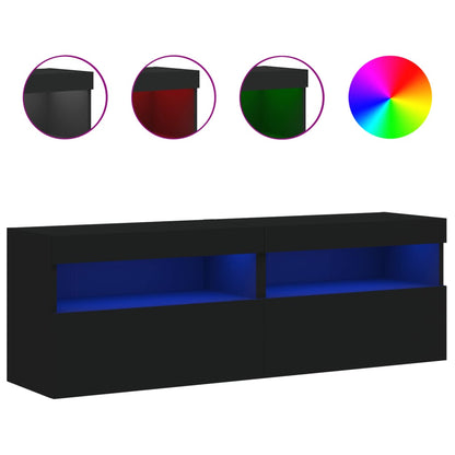 Meubles TV muraux avec lumières LED 2 pcs noir 60x30x40 cm