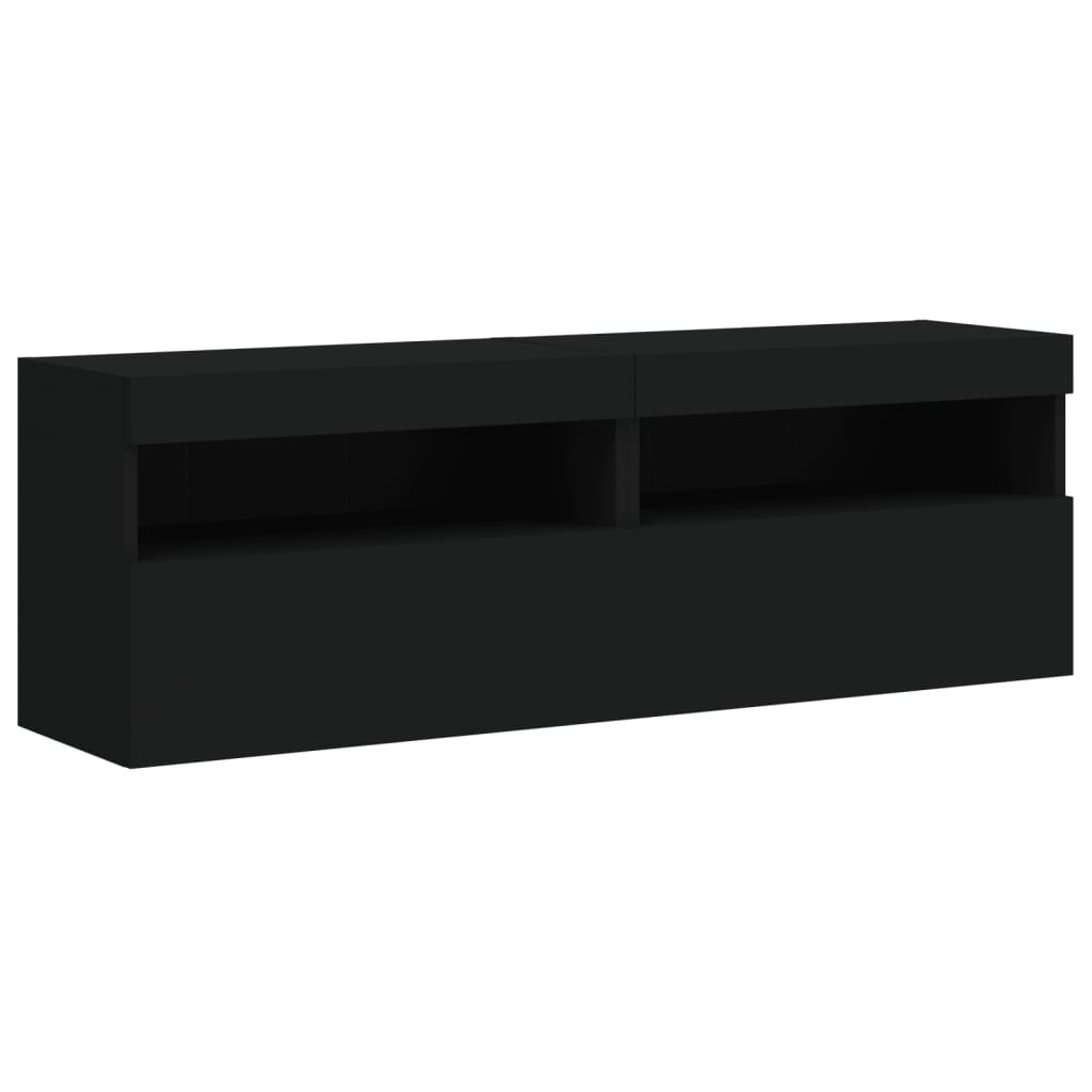 Meubles TV muraux avec lumières LED 2 pcs noir 60x30x40 cm