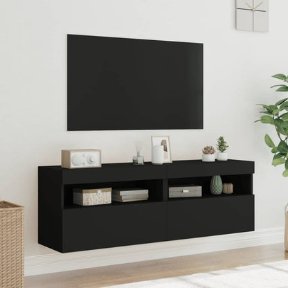 Meubles TV muraux avec lumières LED 2 pcs noir 60x30x40 cm