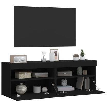 Meubles TV muraux avec lumières LED 2 pcs noir 60x30x40 cm